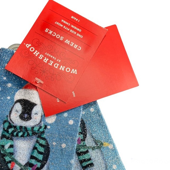 Wondershop GlitterBlue Red Black White Penguin Crew Socks One size fits most - Picture 6 of 11